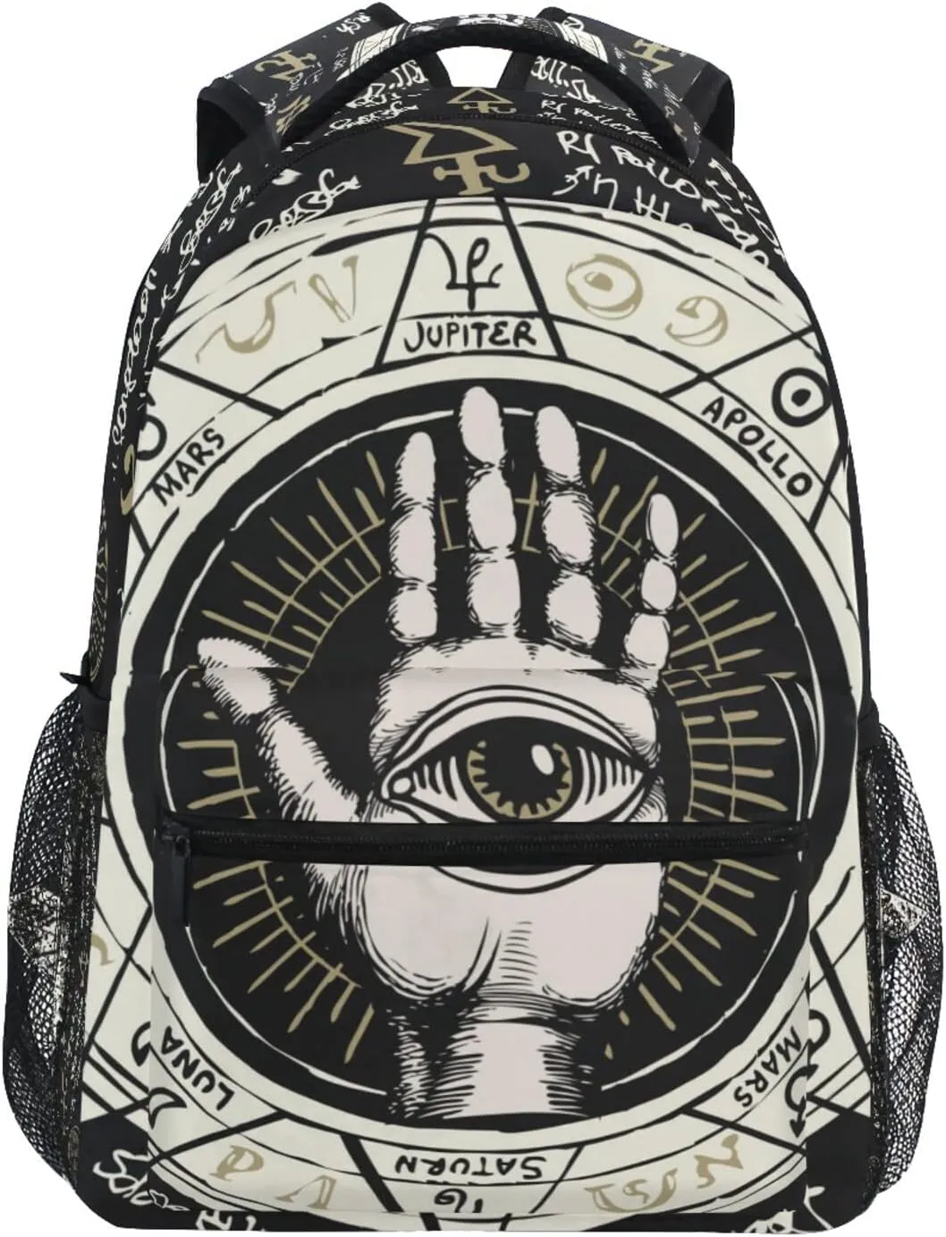 ALAZA Pen Hand with All Seeing Eye Symbol Planets Ancient Hieroglyphs Medieval Runes Spiritual Symbols Junior High School Bookbag Daypack Laptop Outdoor Backpack