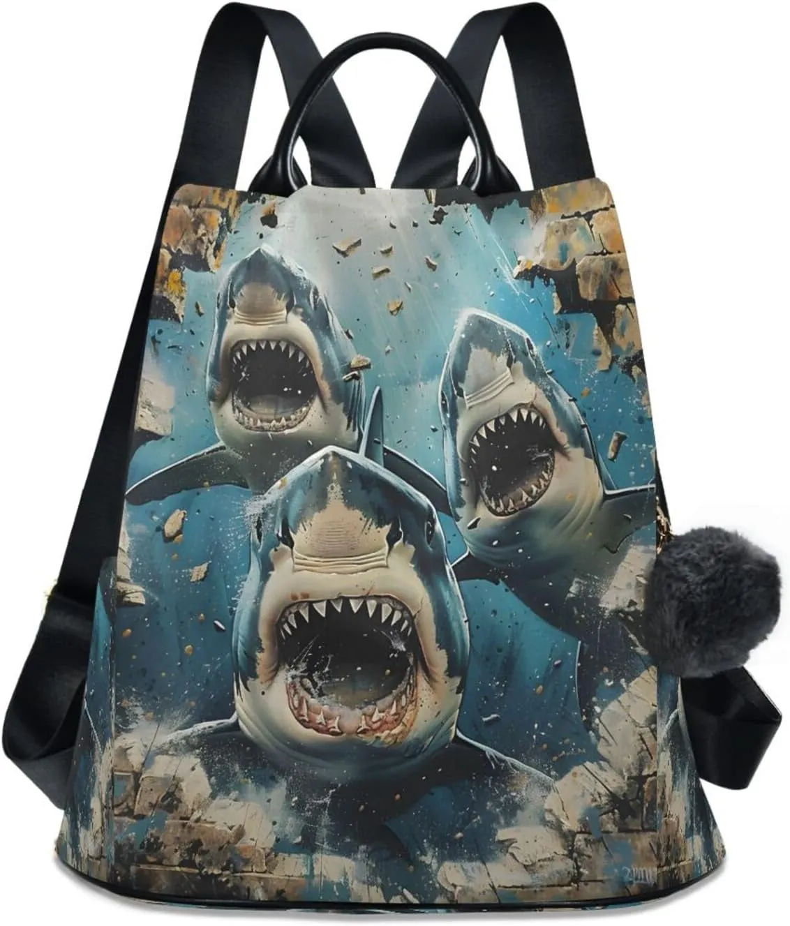 ALAZA Sharks Break Through Walls Backpack Purse for Women Anti Theft Travel Bag Fashion Back Pack Shoulder Bag Handbag