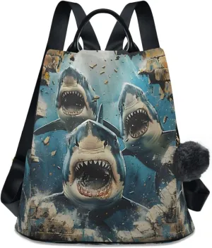 ALAZA Sharks Break Through Walls Backpack Purse for Women Anti Theft Travel Bag Fashion Back Pack Shoulder Bag Handbag