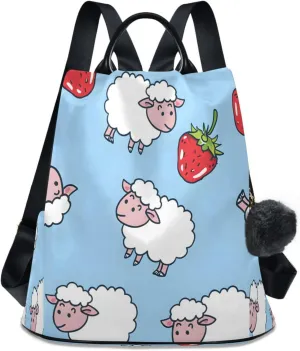ALAZA Sheep Eating Strawberries Backpack Purse for Women Anti Theft Travel Bag Fashion Back Pack Shoulder Bag Handbag