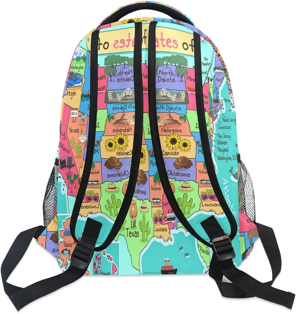 ALAZA United States Map Backpack for Girls Boys Elementary School Bag Kids Bookbag Personalized Travel Daypack 3rd 4th 5th Grade Rucksack Laptop Back Pack