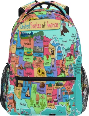 ALAZA United States Map Backpack for Girls Boys Elementary School Bag Kids Bookbag Personalized Travel Daypack 3rd 4th 5th Grade Rucksack Laptop Back Pack