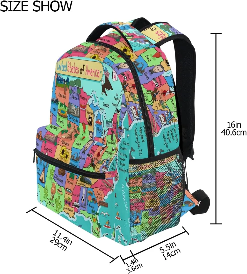 ALAZA United States Map Backpack for Girls Boys Elementary School Bag Kids Bookbag Personalized Travel Daypack 3rd 4th 5th Grade Rucksack Laptop Back Pack