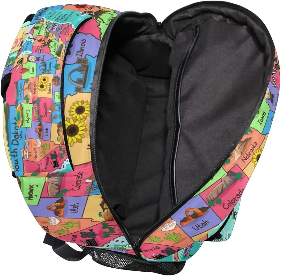 ALAZA United States Map Backpack for Girls Boys Elementary School Bag Kids Bookbag Personalized Travel Daypack 3rd 4th 5th Grade Rucksack Laptop Back Pack
