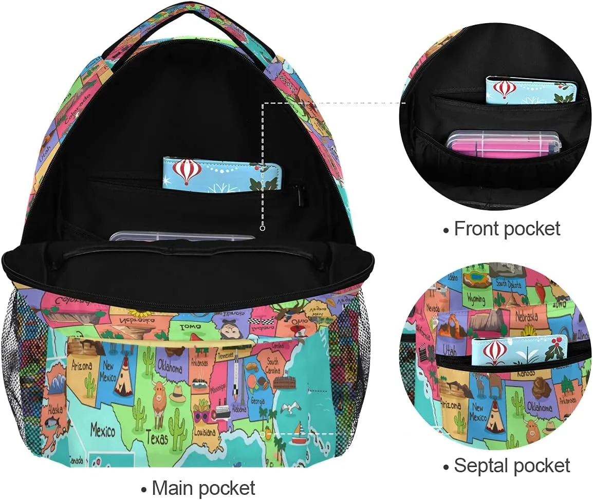 ALAZA United States Map Backpack for Girls Boys Elementary School Bag Kids Bookbag Personalized Travel Daypack 3rd 4th 5th Grade Rucksack Laptop Back Pack