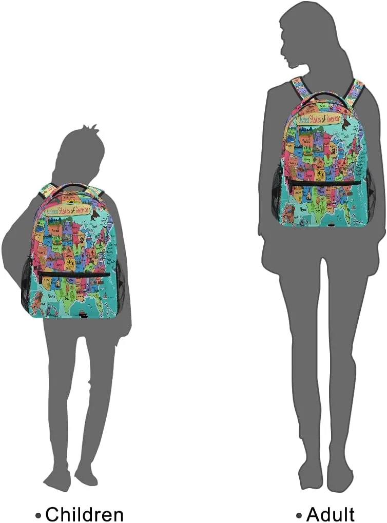 ALAZA United States Map Backpack for Girls Boys Elementary School Bag Kids Bookbag Personalized Travel Daypack 3rd 4th 5th Grade Rucksack Laptop Back Pack