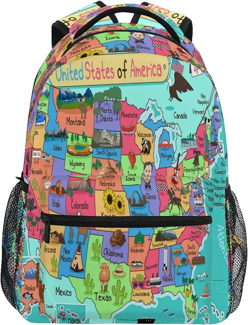 ALAZA United States Map Backpack for Girls Boys Elementary School Bag Kids Bookbag Personalized Travel Daypack 3rd 4th 5th Grade Rucksack Laptop Back Pack