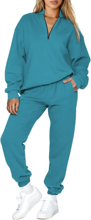 Aleumdr Women 2 Piece Outfits Sweatsuit Oversized Half Zip Pullover Long Sleeve Sweatshirt Jogger Pants Set with Pockets