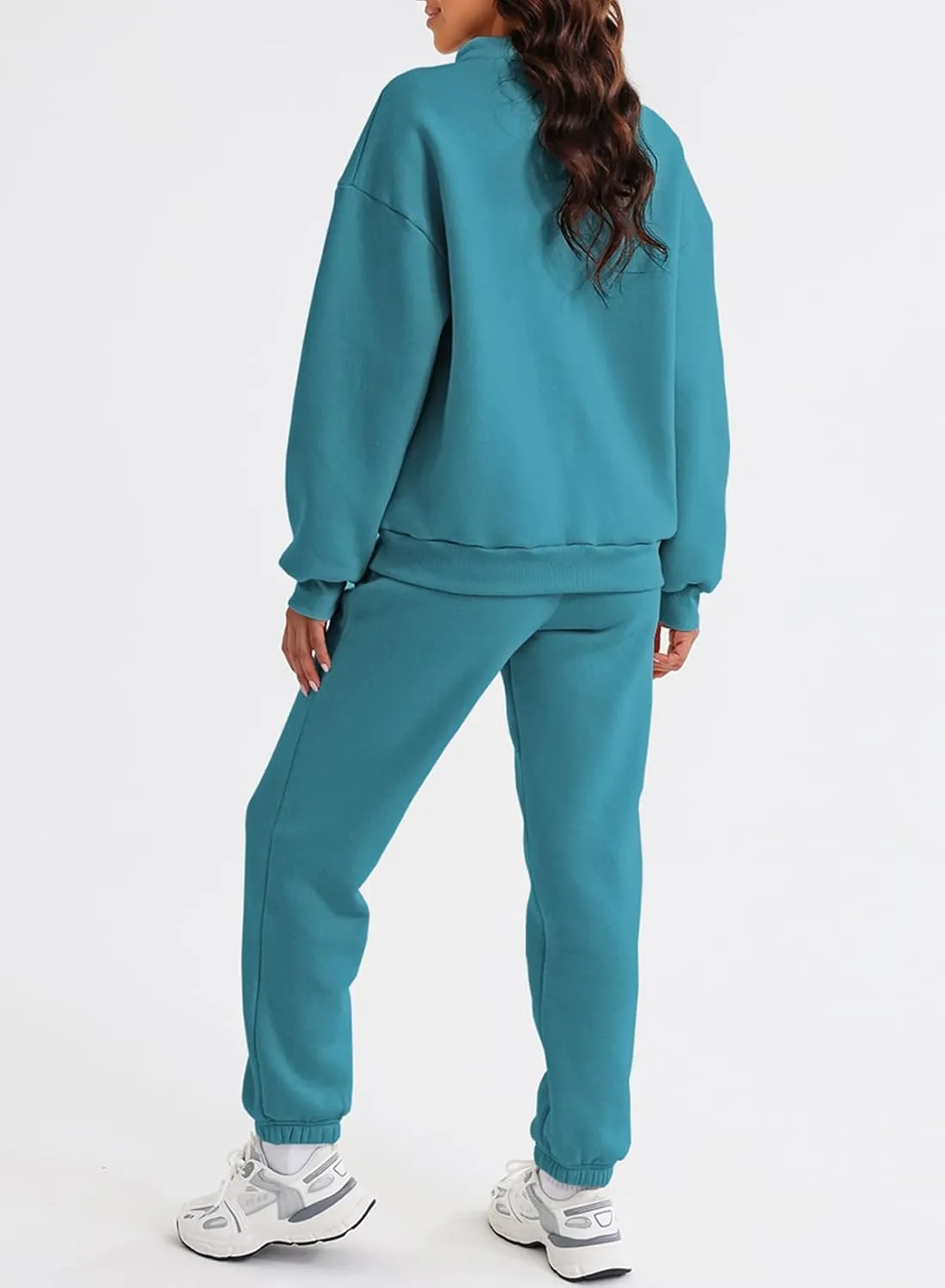 Aleumdr Women 2 Piece Outfits Sweatsuit Oversized Half Zip Pullover Long Sleeve Sweatshirt Jogger Pants Set with Pockets