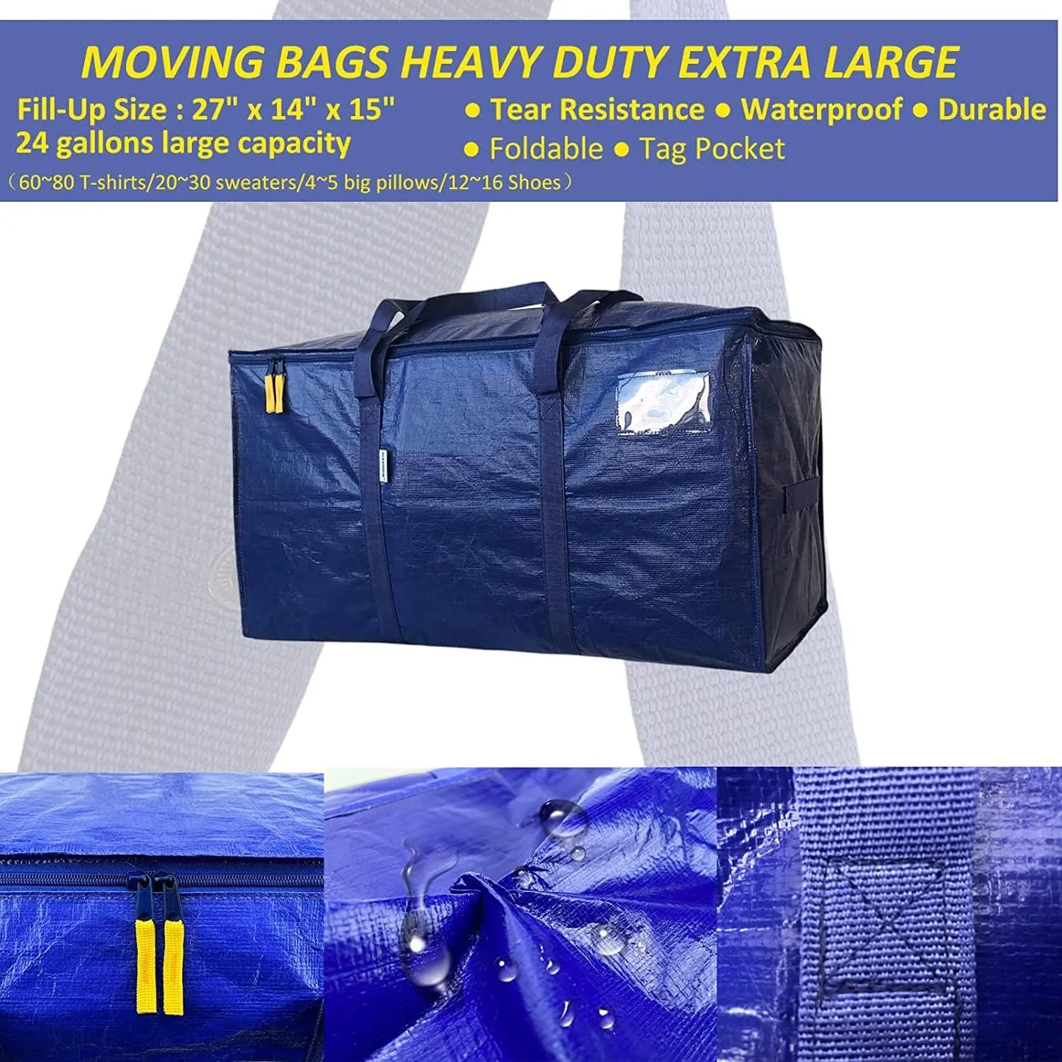 AlexHome Easy Moving Bags Heavy Duty,6 Pack, Extra Large Packing Bags for Moving,Stroage Bags for moving,Large Moving Bags for Clothes,Strong Durable Moving Bags with Handles,Moving Bags,Moving
