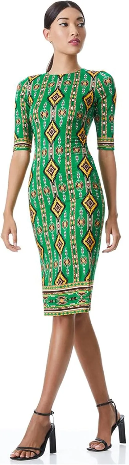 Alice and Olivia Emerald Delora Mystic Ikat Sheath Dress Size 8, Green