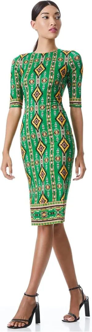 Alice and Olivia Emerald Delora Mystic Ikat Sheath Dress Size 8, Green
