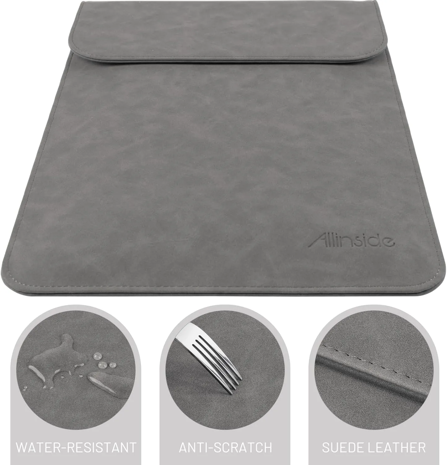 Allinside 13" Laptop Sleeve Compatible with MacBook Air 13 2018-2024 (A1932 A2179 A2337 M1) / MacBook Pro 13 2016-2024 (A2338 M1 A2251 A2289 A2159 A1989 A1706 A1708), Synthetic Leather, Gray