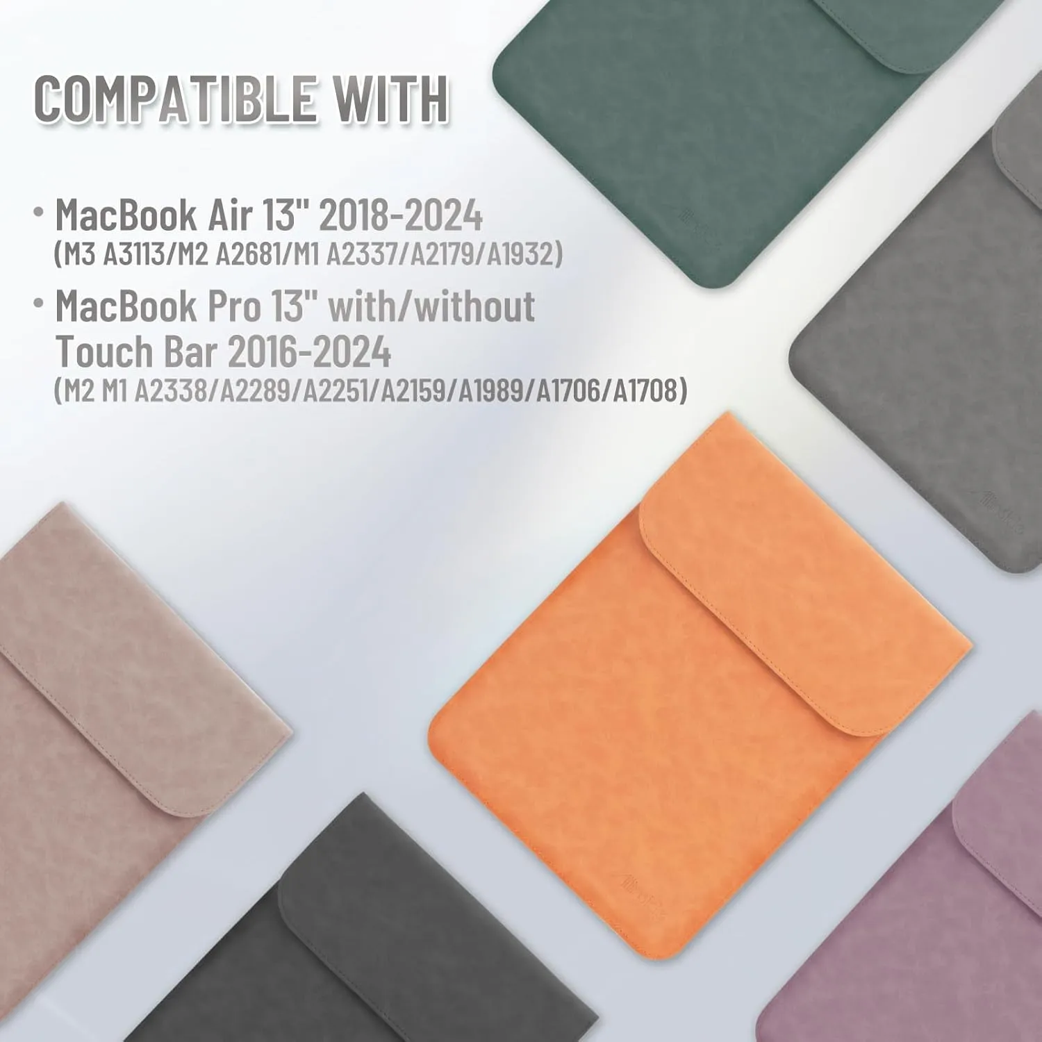 Allinside 13" Laptop Sleeve Compatible with MacBook Air 13 2018-2024 (A1932 A2179 A2337 M1) / MacBook Pro 13 2016-2024 (A2338 M1 A2251 A2289 A2159 A1989 A1706 A1708), Synthetic Leather, Gray