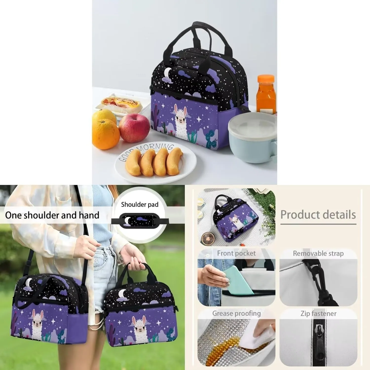 Alpaca Print Girls Backpacks for Elementary for Girls Large Capacity Lunch Bags for Teens with Zipper Pencil Pouches and Water Bottle Cover Sleeve for Junior Middle School