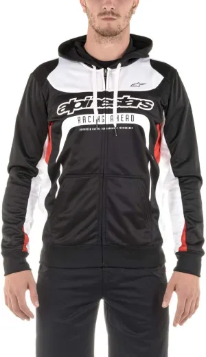 ALPINESTARS Men's Full Zip Hooded Sweatshirt Modern Fit 240 GSM Motorsports Poly Fleece, Session Black, L