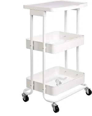 Amazon Basics 2-Tier Metal Kitchen/Utility Cart with Shelf, White