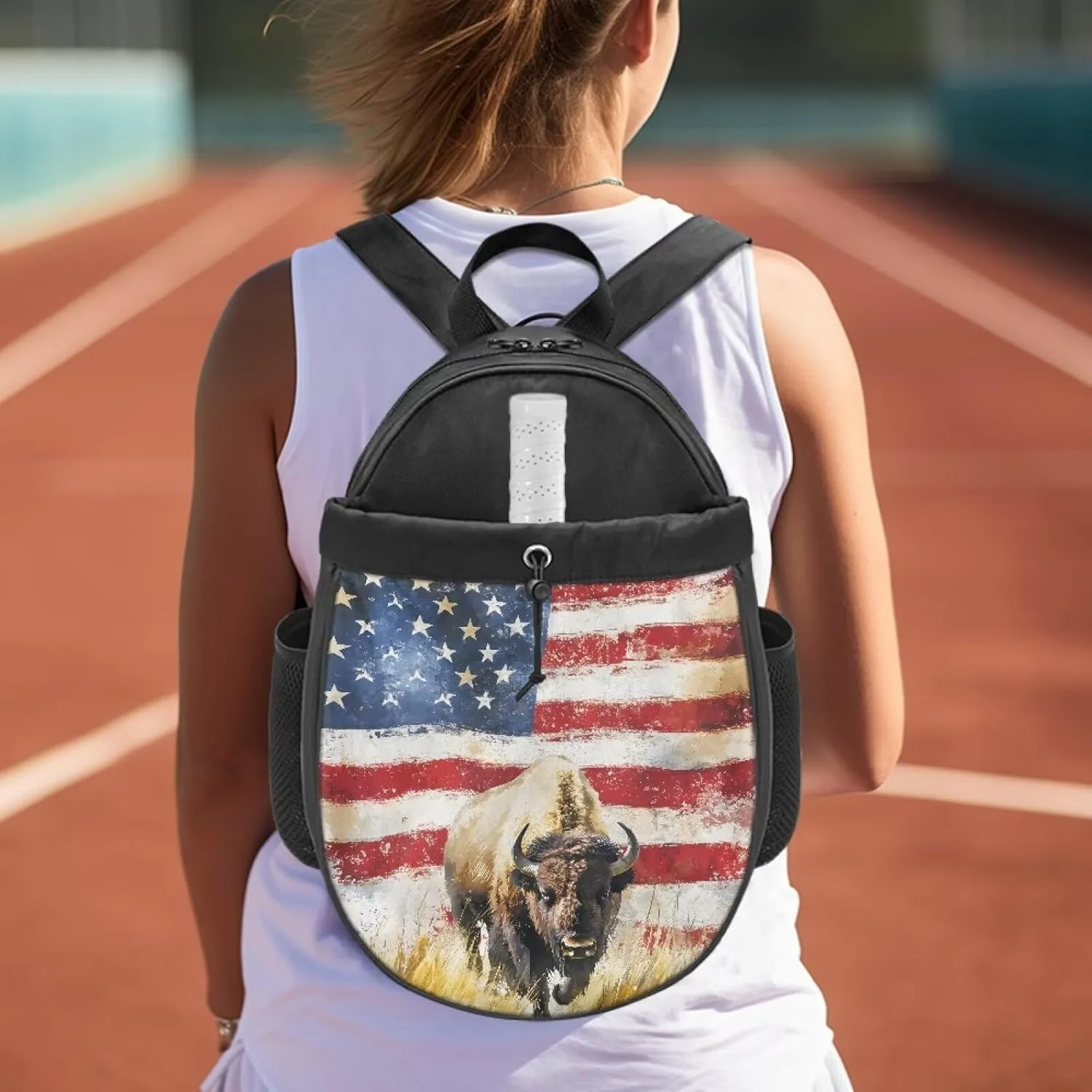 American Flag Animal Pickleball Bag Includes Fence Hook Extra Pockets Multifunctional Sports Padel Racket Bag