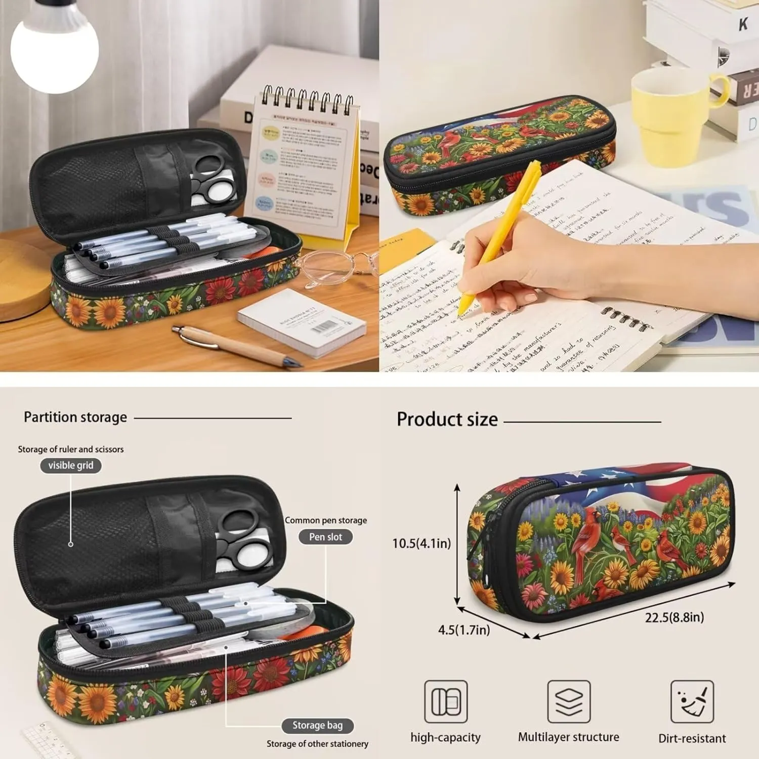 American Flag Bird Sunflower Backpack Bookbag Lunch Box Set with Pencil Case 3 In 1 Kids Elementary School Bags Daypack Travel Bagpack