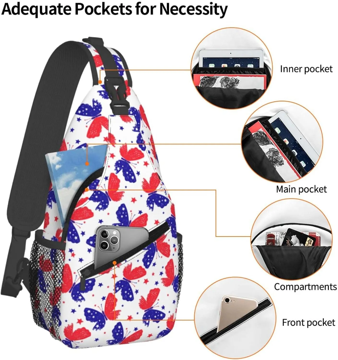 American Flag Butterfly Sling Backpack For Men Women Chest Bag Crossbody Shoulder Bag Gym Cycling Travel Hiking Daypack