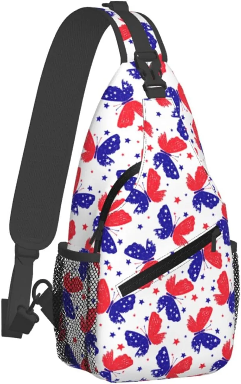 American Flag Butterfly Sling Backpack For Men Women Chest Bag Crossbody Shoulder Bag Gym Cycling Travel Hiking Daypack