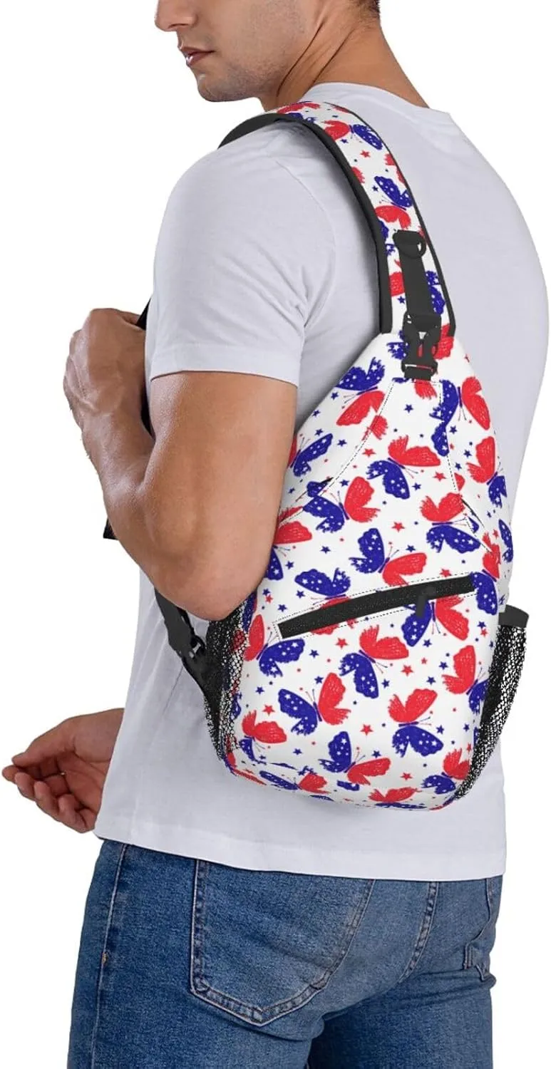 American Flag Butterfly Sling Backpack For Men Women Chest Bag Crossbody Shoulder Bag Gym Cycling Travel Hiking Daypack