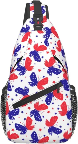 American Flag Butterfly Sling Backpack For Men Women Chest Bag Crossbody Shoulder Bag Gym Cycling Travel Hiking Daypack