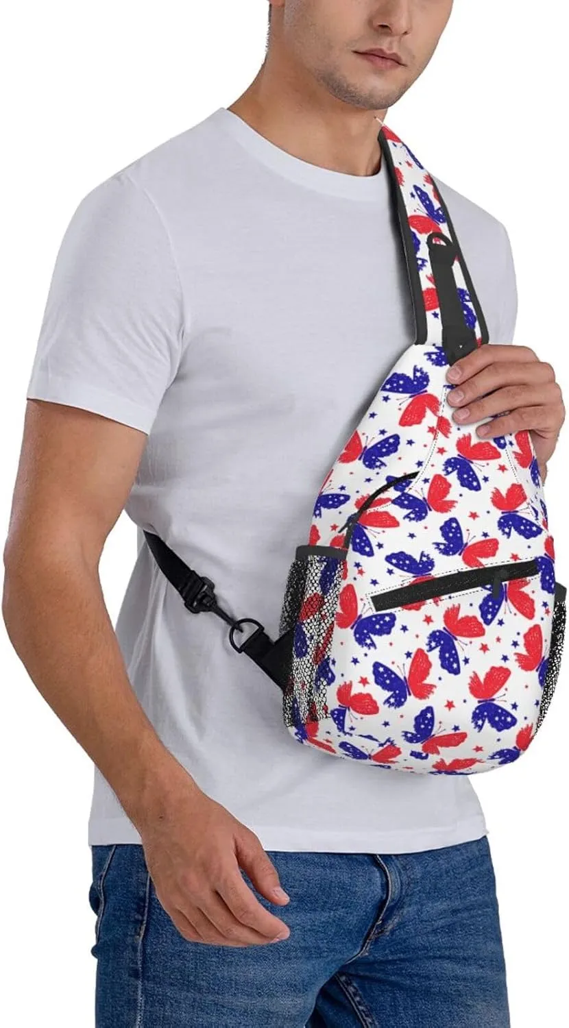 American Flag Butterfly Sling Backpack For Men Women Chest Bag Crossbody Shoulder Bag Gym Cycling Travel Hiking Daypack