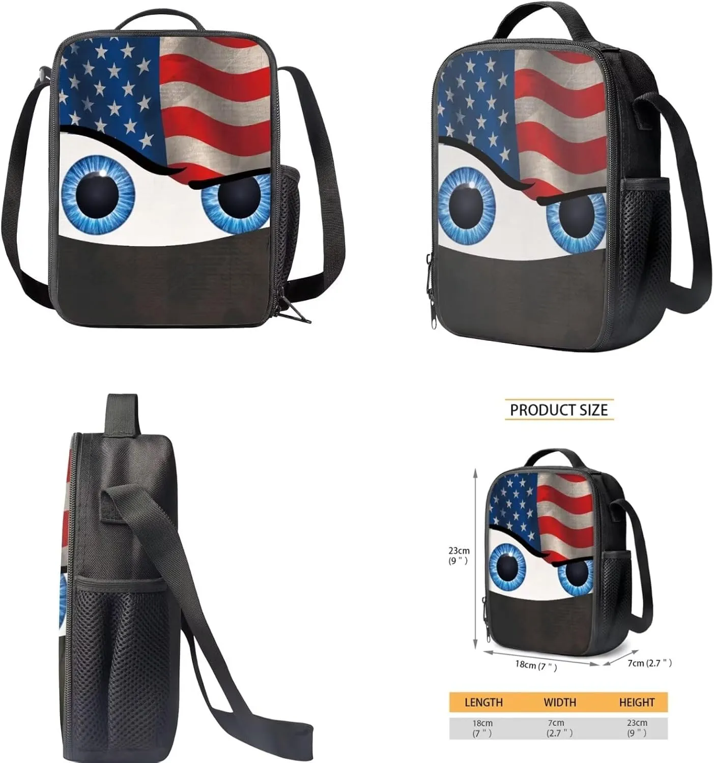 American Flag Cartoon Eyes Backpack for Toddler Kids Elementary Cute Backpack School Bag with Lunch Box Bag Pencil Case Set for Kindergarten/Preschool School Bookbag Bagpack