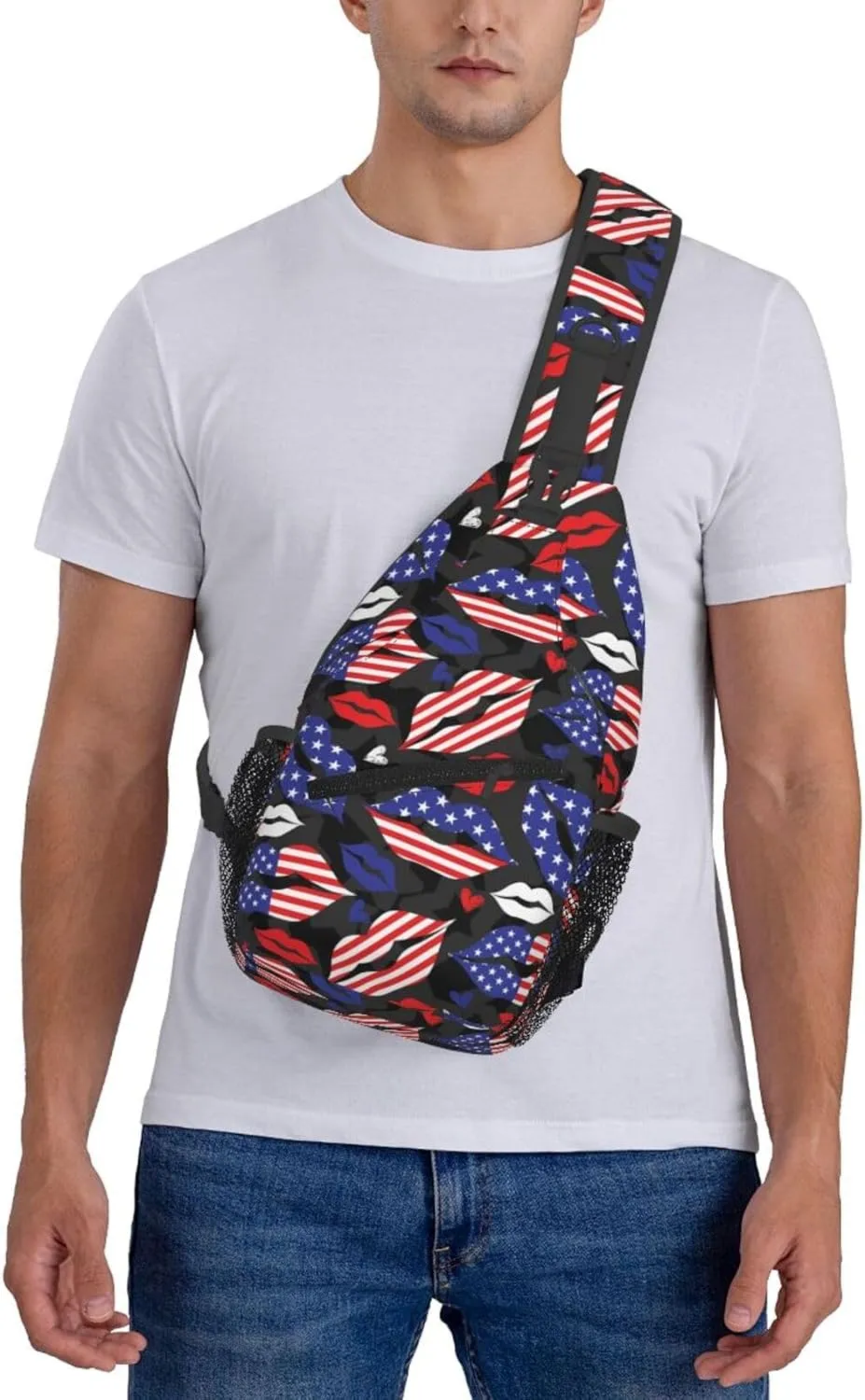 American Flag Lip Sling Backpack For Men Women Chest Bag Crossbody Shoulder Bag Gym Cycling Travel Hiking Daypack