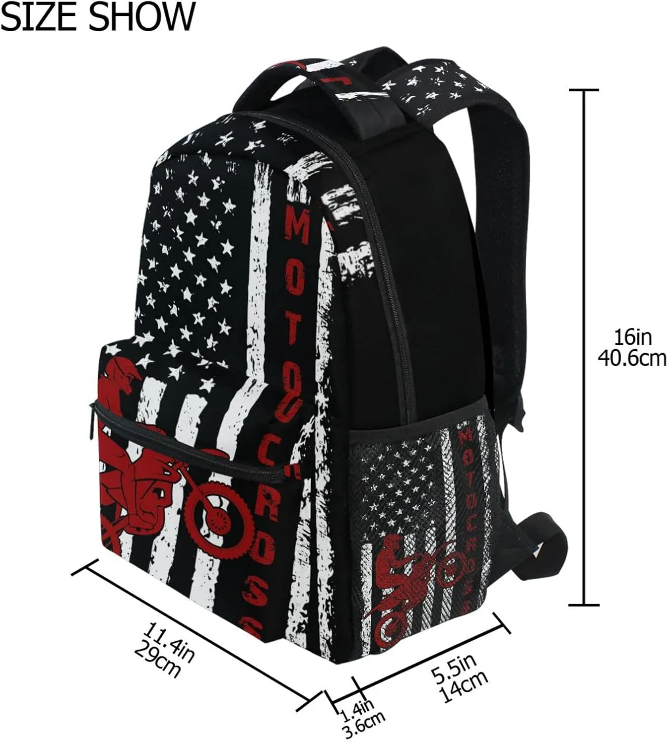 American Flag Motorcycle Backpack Dirt Bike School Bookbag College Shoulder Bag Travel Hiking Camping Daypack for Women Girls Men Boys