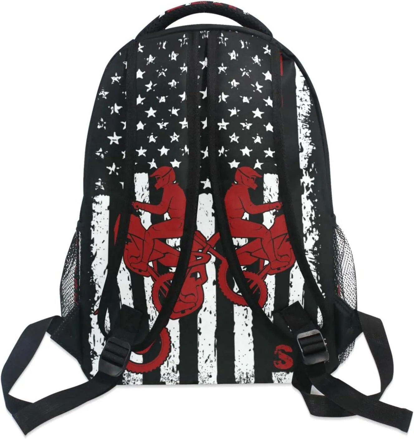 American Flag Motorcycle Backpack Dirt Bike School Bookbag College Shoulder Bag Travel Hiking Camping Daypack for Women Girls Men Boys