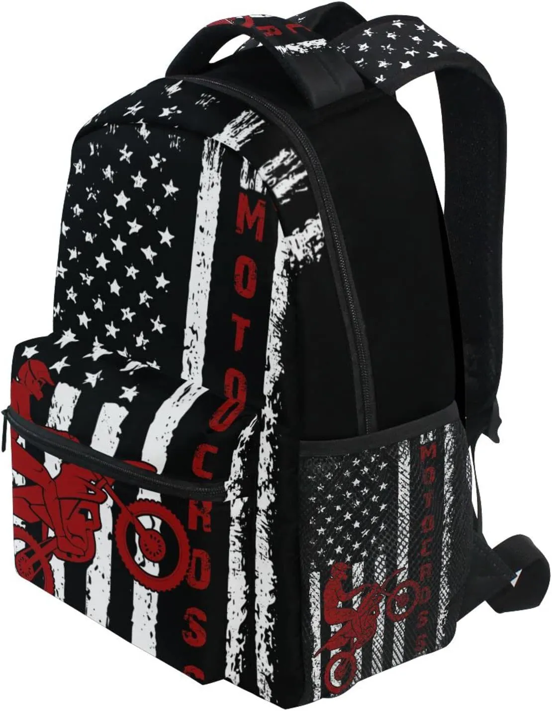 American Flag Motorcycle Backpack Dirt Bike School Bookbag College Shoulder Bag Travel Hiking Camping Daypack for Women Girls Men Boys