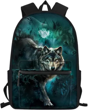 Amzbeauty Teal Wolf Backpack Boys Girls School Bag Casual Bookbags
