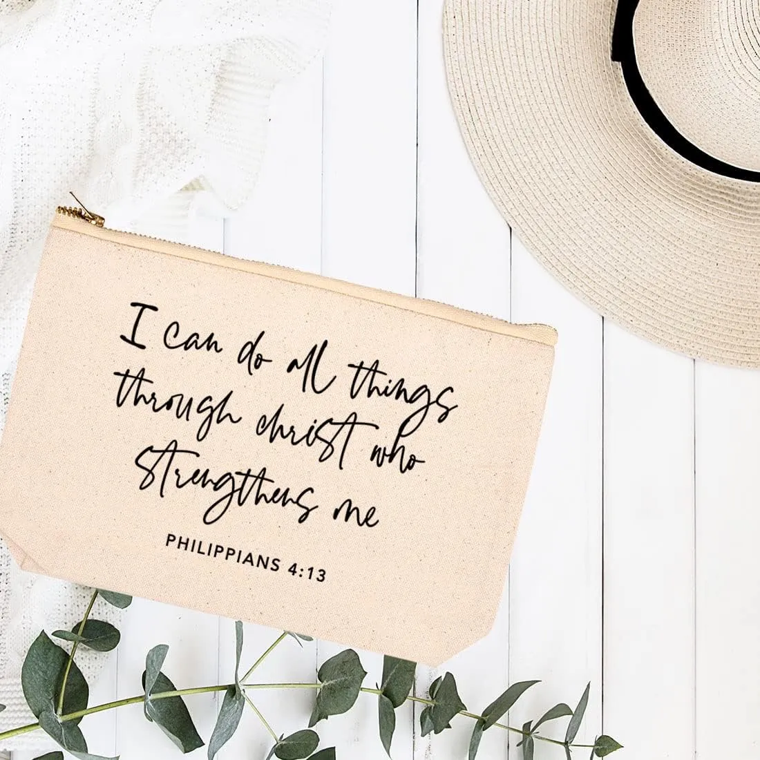 Andaz Press Funny Makeup Bag Canvas Cosmetic Bag I Can Do All Things Through Christ Who Strengthens Me Makeup Pouch For Purse Travel Pouch Funny Pencil Bag Cute Birthday Gifts for Women 6.5 x 9 Inch