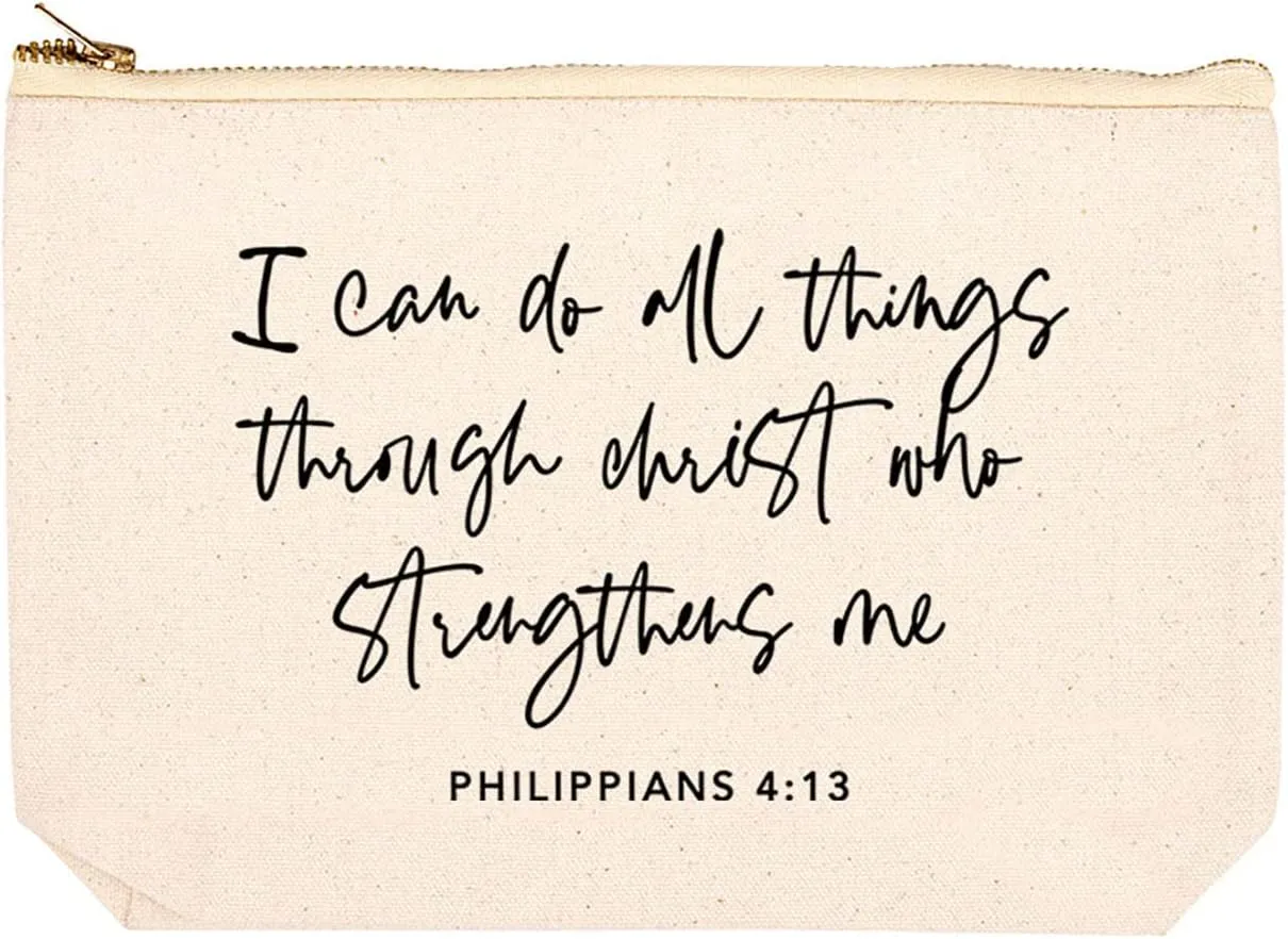 Andaz Press Funny Makeup Bag Canvas Cosmetic Bag I Can Do All Things Through Christ Who Strengthens Me Makeup Pouch For Purse Travel Pouch Funny Pencil Bag Cute Birthday Gifts for Women 6.5 x 9 Inch
