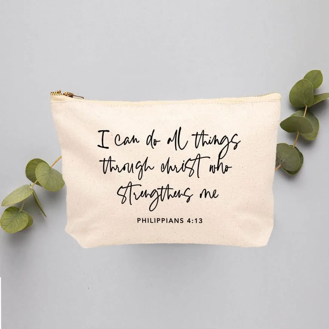 Andaz Press Funny Makeup Bag Canvas Cosmetic Bag I Can Do All Things Through Christ Who Strengthens Me Makeup Pouch For Purse Travel Pouch Funny Pencil Bag Cute Birthday Gifts for Women 6.5 x 9 Inch