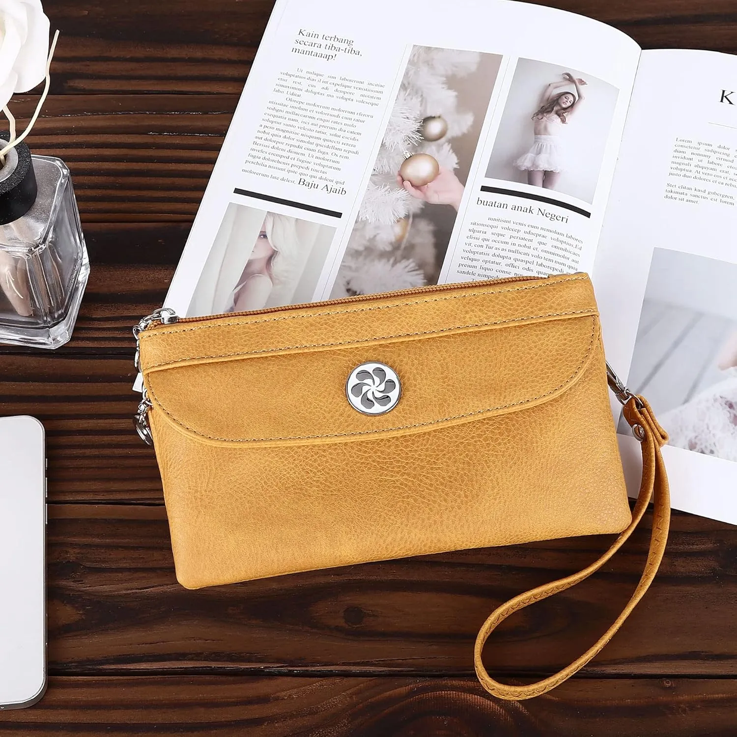 Angel Kiss Crossbody Bags Small Purses for Women Vegan Leather Cell Phone Wallet Purse with Wristlet Strap