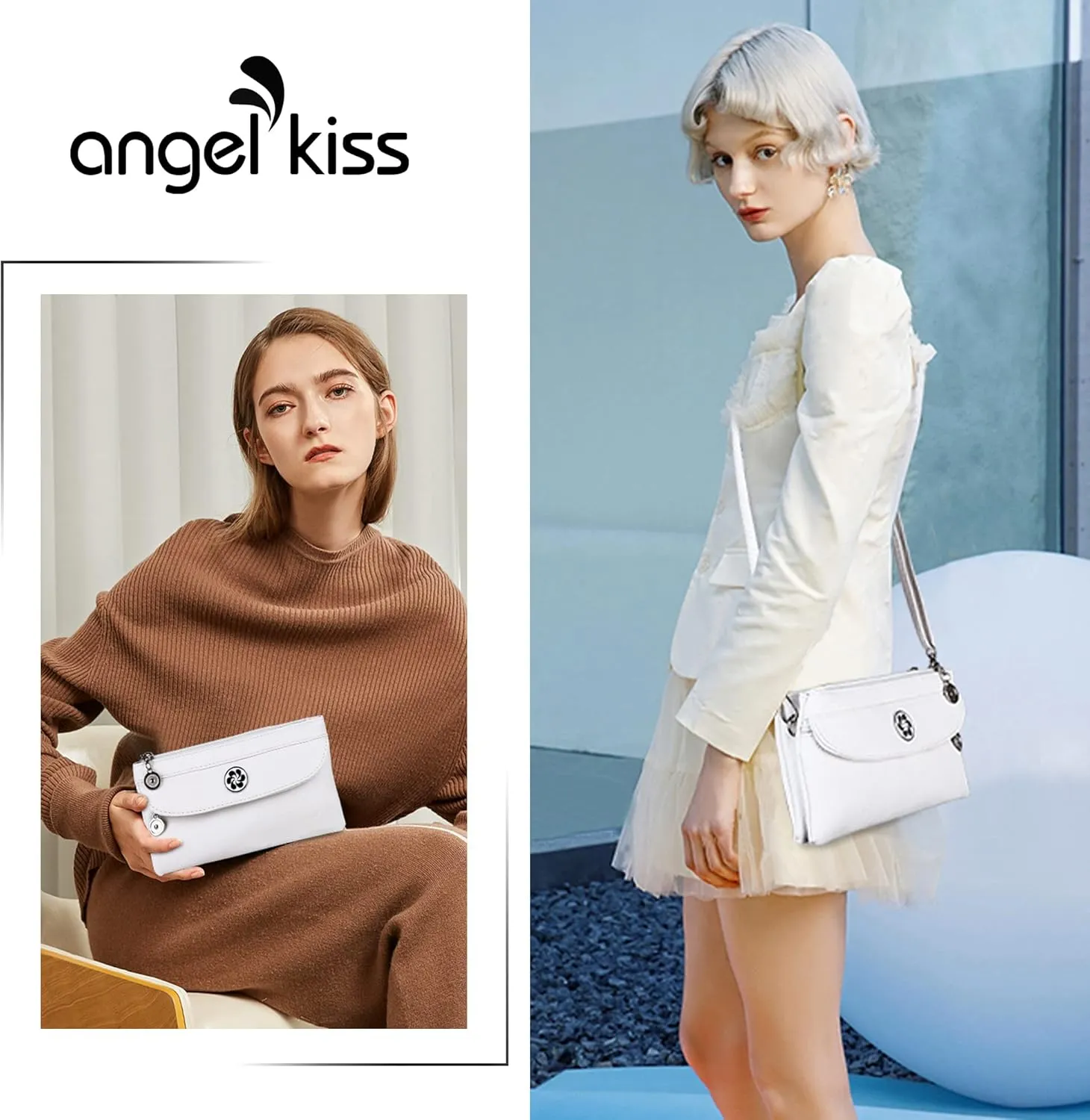 Angel Kiss Crossbody Bags Small Purses for Women Vegan Leather Cell Phone Wallet Purse with Wristlet Strap