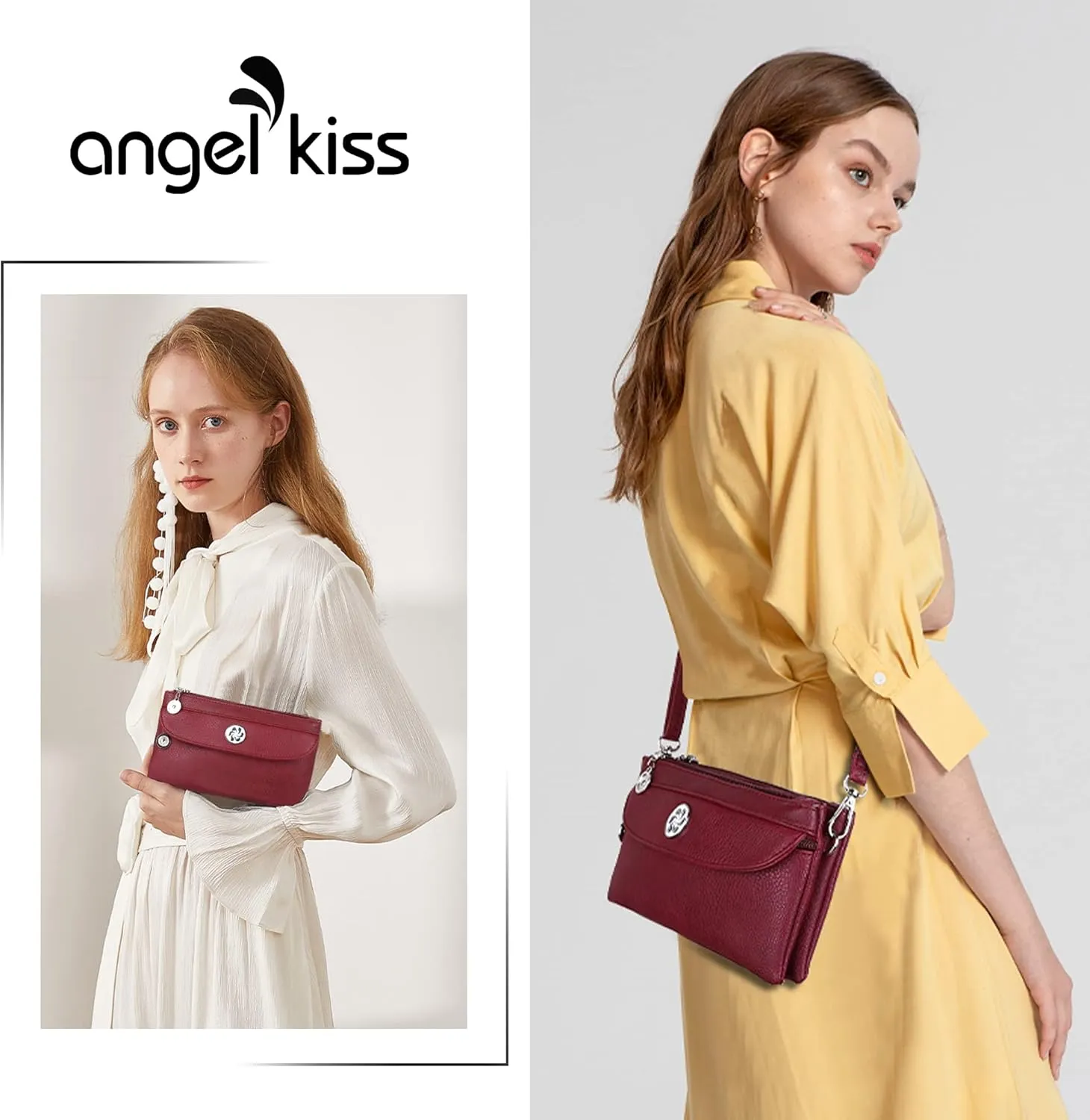 Angel Kiss Crossbody Bags Small Purses for Women Vegan Leather Cell Phone Wallet Purse with Wristlet Strap