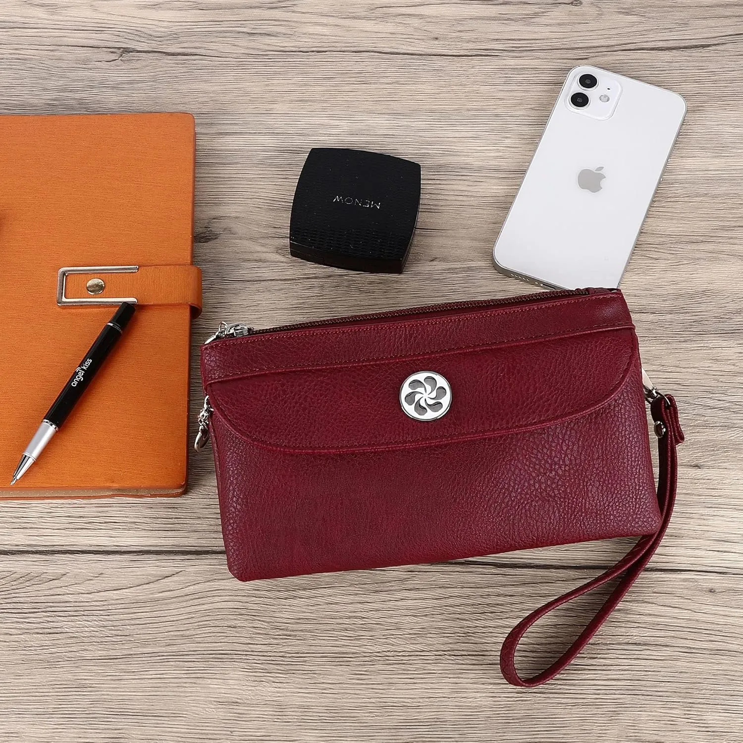 Angel Kiss Crossbody Bags Small Purses for Women Vegan Leather Cell Phone Wallet Purse with Wristlet Strap