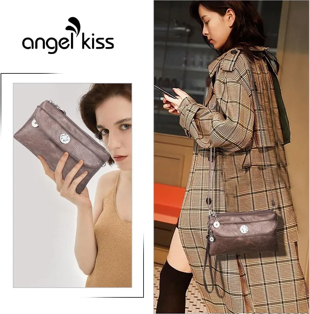 Angel Kiss Crossbody Bags Small Purses for Women Vegan Leather Cell Phone Wallet Purse with Wristlet Strap
