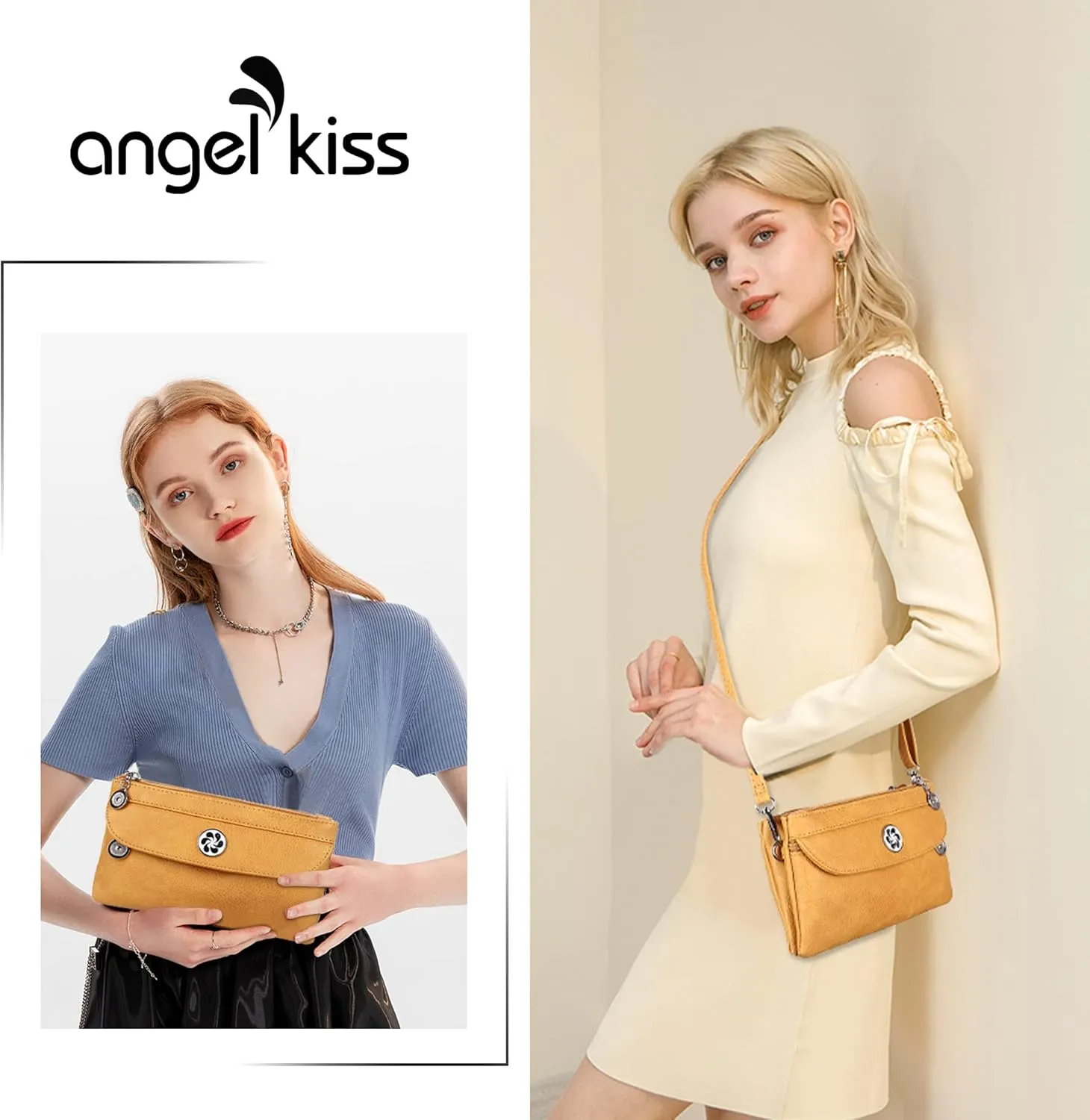 Angel Kiss Crossbody Bags Small Purses for Women Vegan Leather Cell Phone Wallet Purse with Wristlet Strap