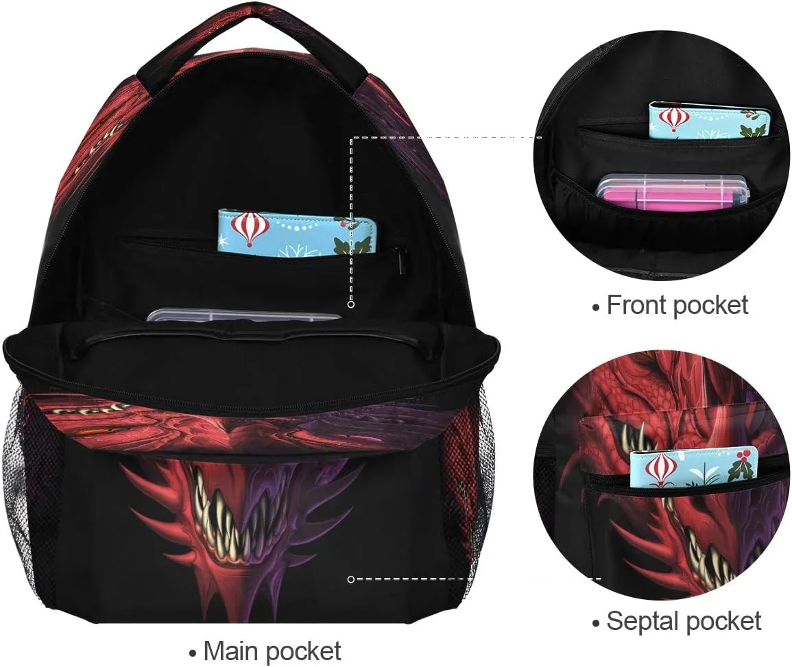 Angry Red Dragon Head Print Travel Backpack for School Water Resistant Bookbag