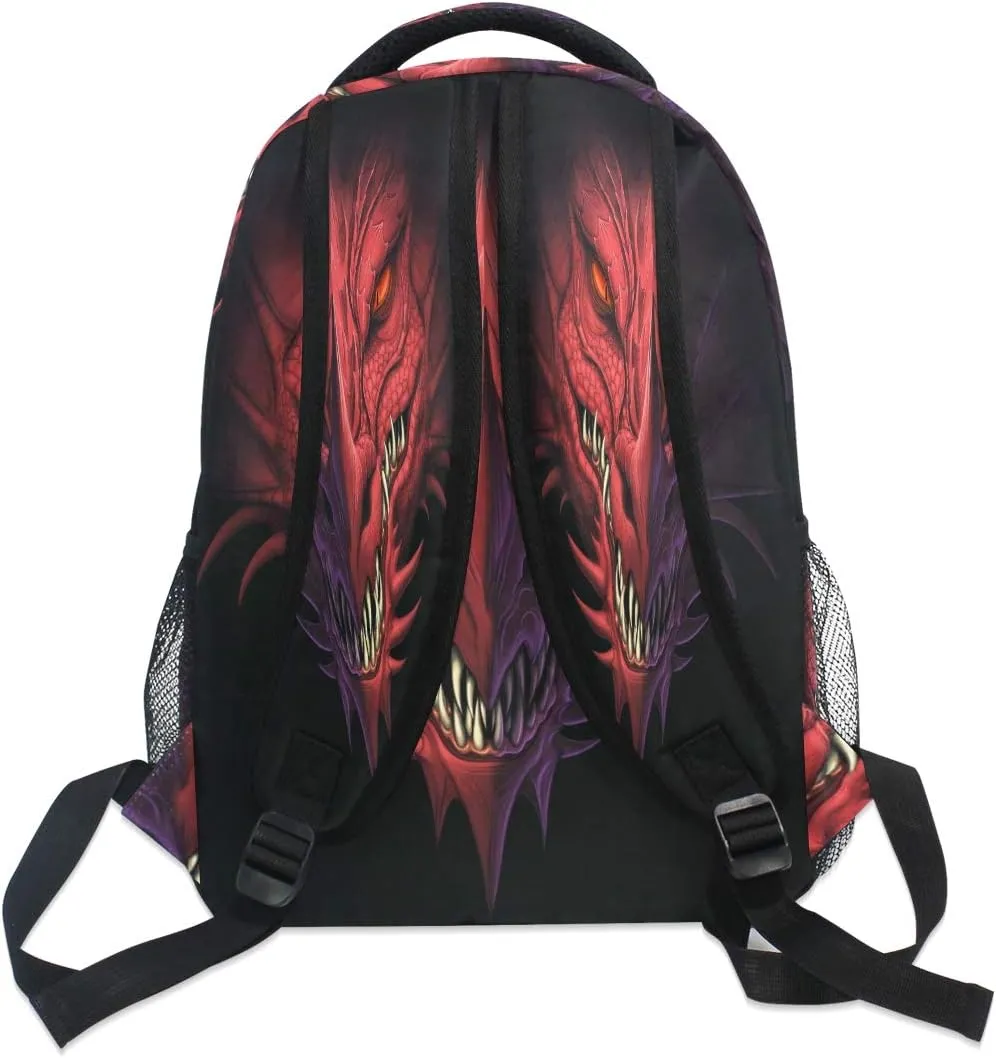 Angry Red Dragon Head Print Travel Backpack for School Water Resistant Bookbag