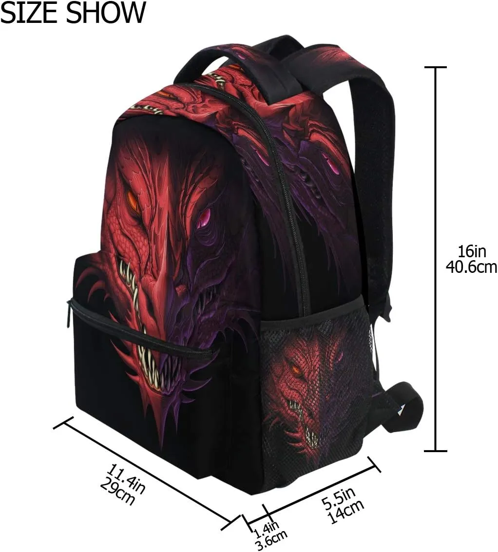 Angry Red Dragon Head Print Travel Backpack for School Water Resistant Bookbag