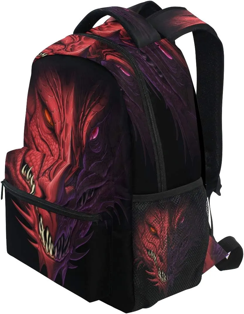 Angry Red Dragon Head Print Travel Backpack for School Water Resistant Bookbag