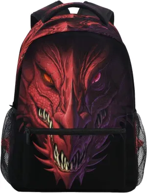Angry Red Dragon Head Print Travel Backpack for School Water Resistant Bookbag