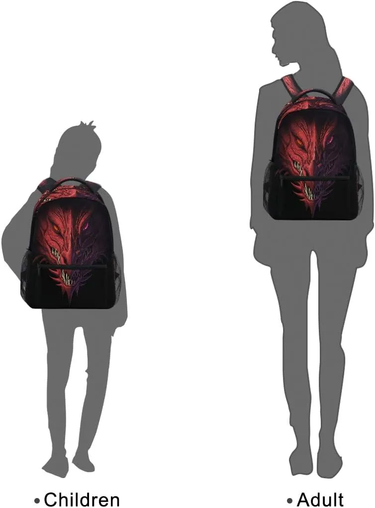 Angry Red Dragon Head Print Travel Backpack for School Water Resistant Bookbag