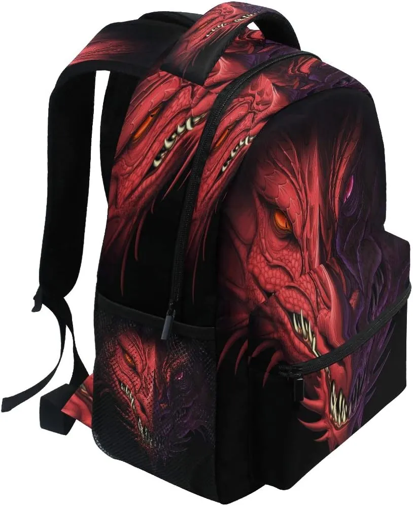 Angry Red Dragon Head Print Travel Backpack for School Water Resistant Bookbag